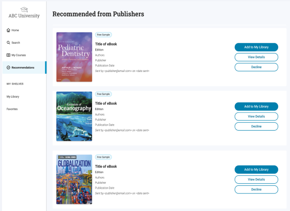 Adding recommendations sent to you by Publisher Representatives in ...